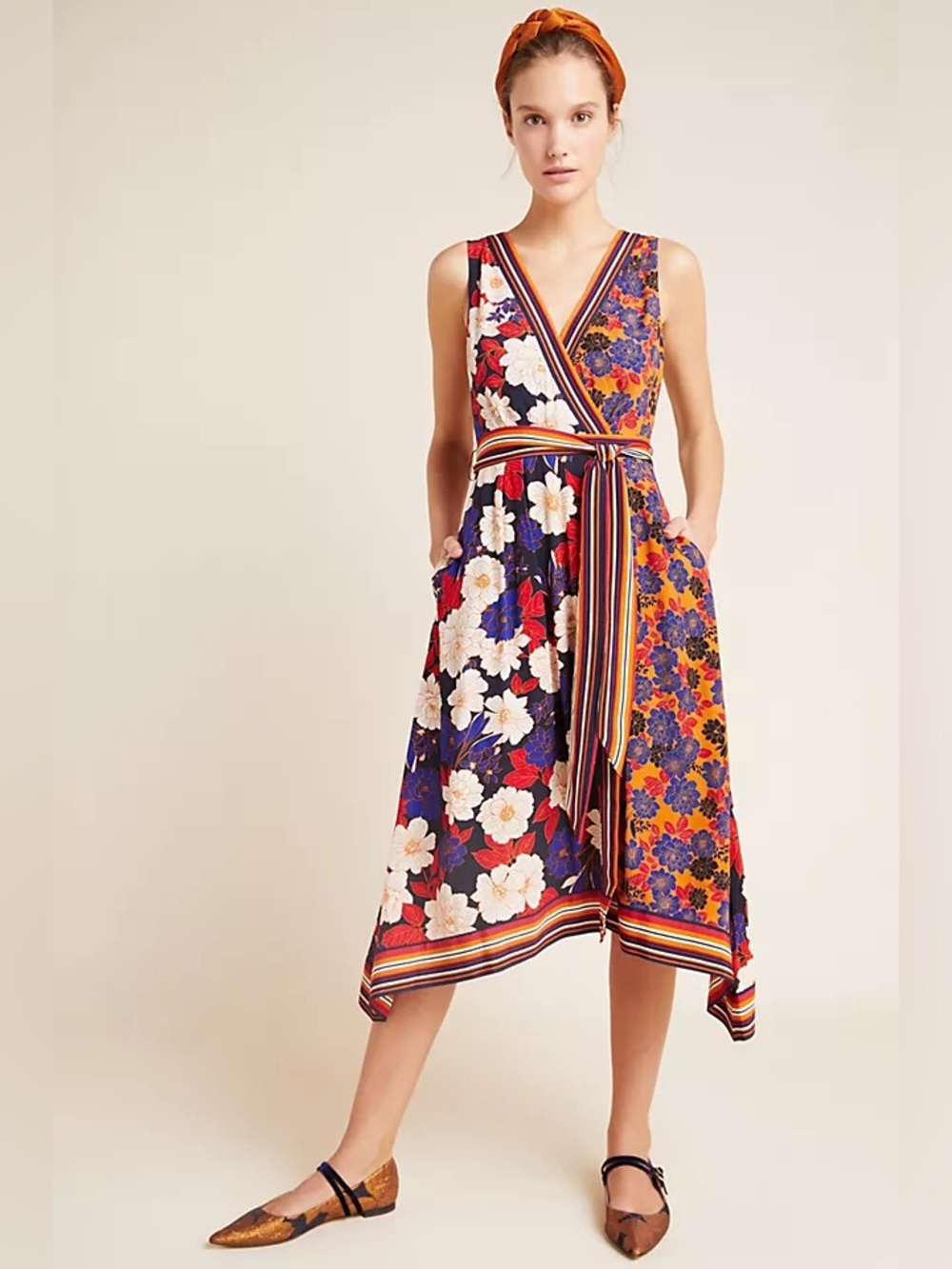 Maeve Anthropologie Cassandra Midi Dress Handkerchief Hem